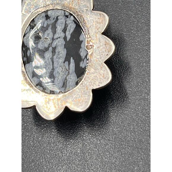 Black White Snowflake Obsidian and Sterling Silver For Balance Protect Pendant - Picture 6 of 7